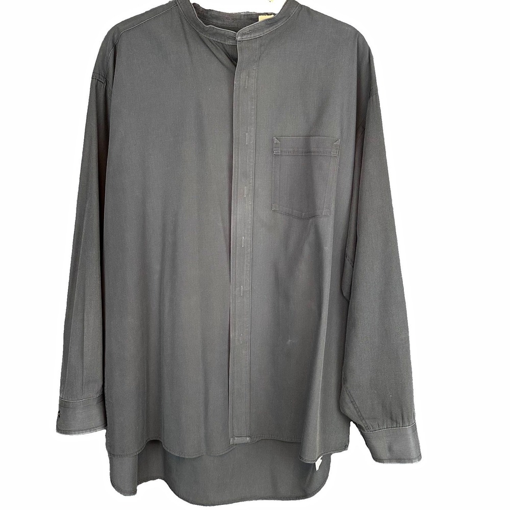 Friar Tuck Men's 18 Regular Fit Gray Solid Band Collar Pocket Dress Shirt 34/35